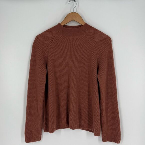 Vince 100% Cashmere Ribbed Knit Mock Neck Sweater in BrownSize XS